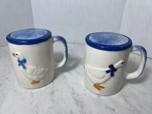 Vintage 1980s Country Goose Salt & Pepper Shaker Set - Ceramic Mug Style